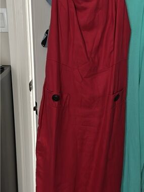 Andrea Jovine Deep Red Maxi Dress with Front Button Pockets